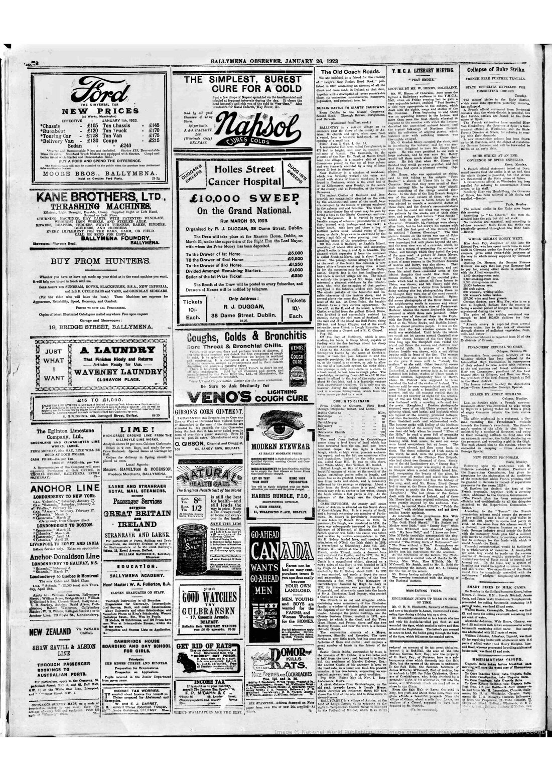 Period newspaper cutting: Man-Eating Tiger — Englishman Jumps Up Tree in Nick of Time.