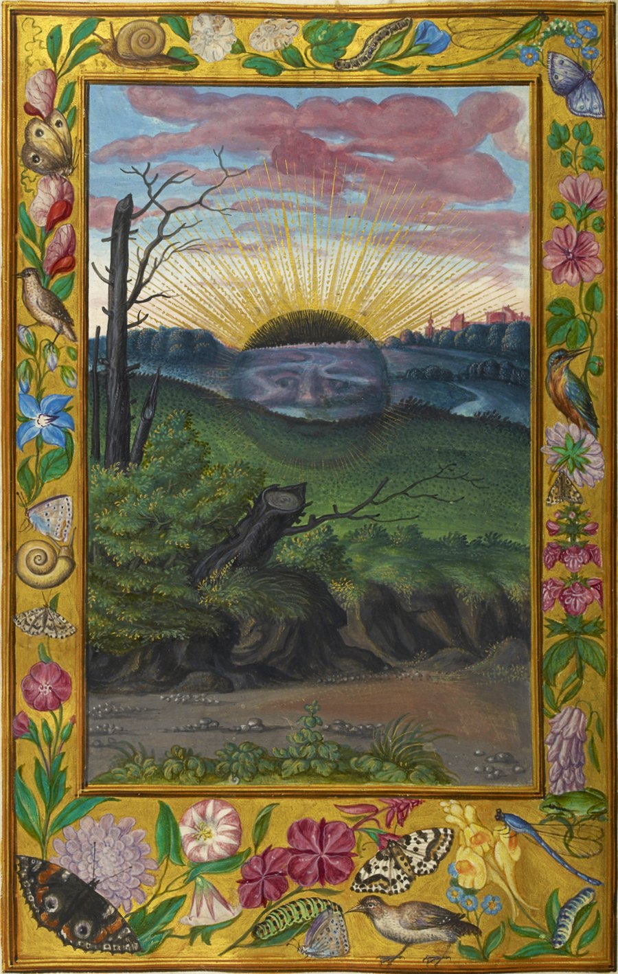 Splendor Solis: the black sun setting over a city.