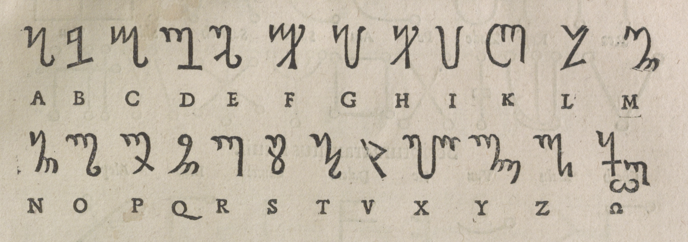 The Theban alphabet, from Agrippa's De Occulta Philosophia, 1533.